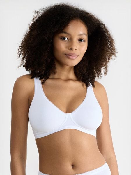 Sloggi Biustonosz bezfiszbinowy Basic 10222327 Biały. Białe biustonosze Sloggi, bez wzorów, z bawełny. Za 59.99 zł.