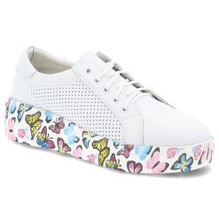 Białe Sneakersy Artiker Modne Obuwie Damskie Z Kolorową Podeszwą. Białe obuwie sportowe damskie Artiker, na wiosnę, z materiału, bez zapięcia. Za 199.00 zł.