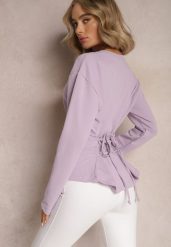Jasnofioletowa Bawełniana Bluza z Ozdobnym Wiązaniem Fanarita. Fioletowe bluzy damskie Renee, bez wzorów, z bawełny, bez kaptura. Za 74.99 zł.