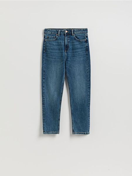 Jeansy mom fit slim - granatowy. Niebieskie jeansy damskie Reserved. Za 129.99 zł.
