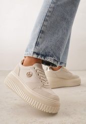 Beżowe Sneakersy VICES na Żłobionej Podeszwie Zdobione Elegancką Aplikacją Lunatea. Brązowe obuwie sportowe damskie Born2be, z jeansu, bez zapięcia. Za 119.99 zł.