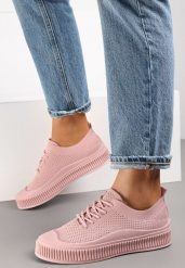 Różowe Trampki z Siateczkową Cholewką i Tłoczoną Podeszwą Lalnai. Czerwone obuwie sportowe casual damskie Renee, z jeansu, bez zapięcia. Za 39.99 zł.
