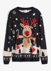 Cienki sweter z okrągłym dekoltem. Czarne swetry klasyczne damskie bonprix, z dzianiny, bez kołnierzyka. Za 109.99 zł.
