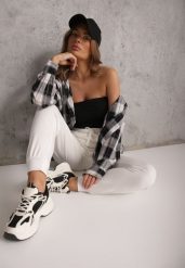 Białe Sportowe Spodnie Typu Jogger High Waist ze Ściągaczem w Talii Isirona. Białe spodnie dresowe damskie Renee, l, bez wzorów, z jeansu, z podwyższonym stanem. Za 89.99 zł.