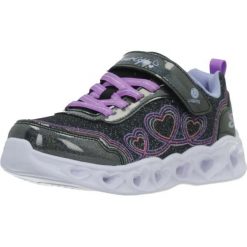 Buty SKECHERS 303736LCS HEART LIGHTS Czarny. Czarne obuwie trekkingowe damskie Skechers, z materiału, bez zapięcia. Za 209.99 zł.