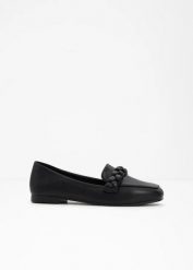 Półbuty wsuwane loafer. Czarne półbuty damskie bonprix, bez wzorów, bez obcasa, bez zapięcia. Za 97.99 zł.