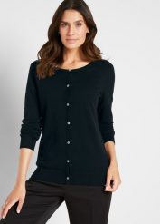Sweter rozpinany. Czarne kardigany damskie bonprix, bez wzorów. Za 104.99 zł.