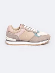 Sneakersy damskie z kolorowymi wstawkami beżowe RR274252 801. Brązowe obuwie sportowe damskie Big Star, z materiału, bez zapięcia. W wyprzedaży za 139.99 zł.