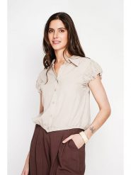 ASSUILI Bluzka w kolorze kremowym rozmiar: 36. Brązowe bluzki damskie Assuili, bez wzorów, bez kołnierzyka, bez ramiączek. Za 100.99 zł.