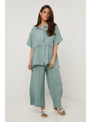 Lin Passion Lniana koszula w kolorze zielonym rozmiar: 38/40. Zielone koszule damskie Lin Passion, bez wzorów, ze lnu, klasyczne, bez kołnierzyka, bez ramiączek. Za 143.99 zł.