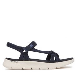 Sandały Skechers. Niebieskie sandały damskie Skechers, bez wzorów, bez obcasa, na płaskiej podeszwie, bez zapięcia. Za 229.99 zł.