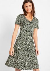 Sukienka T-shirtowa z lejącego materiału z wiskozą. Zielone sukienki damskie bonprix, bez wzorów, z wiskozy, bez ramiączek. Za 54.99 zł.