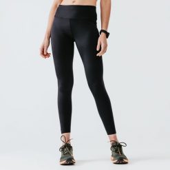 Legginsy do biegania damskie Kiprun Run 500 Support. Czarne legginsy damskie KALENJI, l, bez wzorów, z elastanu. Za 59.99 zł.