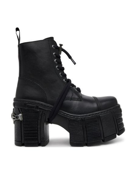 NEW ROCK Trzewiki M-TM001-C4 Czarny. Czarne botki damskie NEW ROCK, ze skóry, rockowe, bez obcasa, na słupku, bez zapięcia. Za 1,059.00 zł.