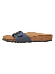 Birkenstock Klapki "Madrid" w kolorze granatowym rozmiar: 38. Niebieskie klapki damskie Birkenstock, bez wzorów, z otwartym noskiem, bez obcasa, bez zapięcia. Za 231.45 zł.
