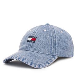 Czapka z daszkiem Tommy Jeans. Fioletowe czapki z daszkiem damskie Tommy Jeans, bez wzorów, z jeansu. Za 149.99 zł.