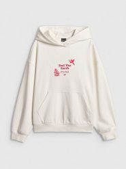 4F Bluza dresowa loose z kapturem damska - biała L. Białe bluzy damskie 4F, l, bez wzorów, z bawełny, z kapturem. Za 189.99 zł.