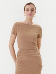 Guess T-Shirt W5YP14 KAQL2 Beżowy Regular Fit. Brązowe t-shirty damskie Guess, s, z aplikacjami, z syntetyku, bez kołnierzyka. Za 149.99 zł.