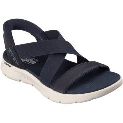 Sandały damskie Skechers Go Walk Flex Sandal Glimmer. Niebieskie sandały damskie Skechers, bez wzorów, z materiału, bez obcasa, bez zapięcia. Za 490.00 zł.