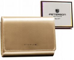 Portfel damski Peterson PTN 013-LAK złoty. Żółte portfele damskie Peterson, bez wzorów, ze skóry ekologicznej. Za 54.00 zł.