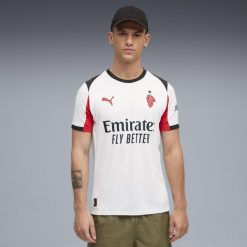 Koszulka piłkarska Puma AC Milan 25/26 wyjazdowa. Bluzki damskie Puma, s, bez wzorów, z materiału, bez kołnierzyka, bez ramiączek. Za 459.99 zł.