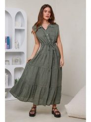 Rodier Lin Lniana sukienka w kolorze khaki rozmiar: M/L. Brązowe sukienki damskie Rodier Lin, bez wzorów, ze lnu, bez ramiączek. Za 176.50 zł.