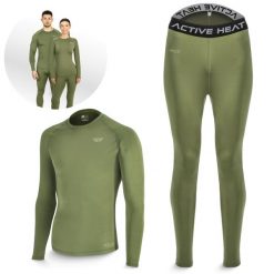 Bielizna termiczna unisex 4FIZJO zielony komplet - koszulka + spodnie. Zielona spodnie sportowe damskie 4FIZJO, na jesień, l, bez wzorów, z elastanu, z standardowym stanem, do biegania. Za 99.99 zł.