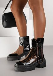 Czarno-Brązowe Botki Lakierowane Vices Ozdobione Tasiemką Rotine. Brązowe botki damskie Renee, z jeansu, eleganckie, bez obcasa, na obcasie, bez zapięcia. Za 149.99 zł.