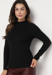 Czarny Klasyczny Sweter z Półgolfem Temiera. Czarne swetry klasyczne damskie Born2be, m, z jeansu, bez kołnierzyka. Za 54.99 zł.