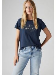 Levi's Koszulka w kolorze granatowym rozmiar: M. Niebieskie koszulki damskie Levi's, m, bez wzorów, z bawełny, bez kołnierzyka, bez ramiączek. Za 86.99 zł.