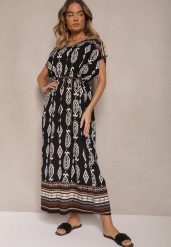 Czarna Wiskozowa Sukienka o Pudełkowym Kroju w Etniczny Print Miriliana. Czarne sukienki damskie Renee, z aplikacjami, z jeansu, eleganckie, bez ramiączek. W wyprzedaży za 55.99 zł.
