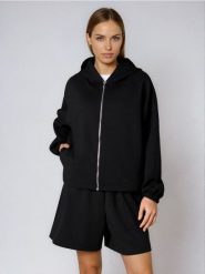 Bluza dresowa z kapturem i ściągaczami - czarny. Czarne bluzy damskie Sinsay, l, bez wzorów, z dresówki, z kapturem. Za 59.99 zł.