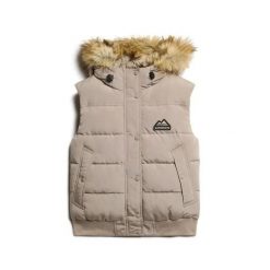 Damska kurtka bez rękawów Superdry Everest. Brązowe kurtki damskie Superdry, na zimę, bez wzorów, z puchu, bez kaptura. W wyprzedaży za 490.10 zł.