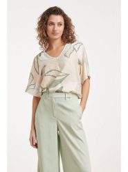Smashed Lemon Koszulka w kolorze zielono-kremowym rozmiar: XL. Brązowe bluzki damskie Smashed Lemon, xl, bez wzorów, bez kołnierzyka, bez ramiączek. Za 151.45 zł.