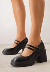 Czarne Półbuty na Obcasie i Platformie z Paseczkami Mary Jane Aveminar. Czarne półbuty damskie Born2be, bez wzorów, z jeansu, bez obcasa, na obcasie, bez zapięcia. Za 109.99 zł.
