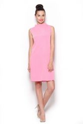 Elegancka Sukienka z Niskim Golfem - Różowy. Czerwone sukienki damskie Figl, bez wzorów, z materiału, eleganckie, bez ramiączek. Za 239.00 zł.