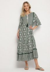 Zielona Bawełniana Sukienka w Stylu Boho z Wiązaniem Przy Dekolcie Orradelle. Zielone sukienki damskie Born2be, bez wzorów, z bawełny, boho, bez ramiączek. Za 99.99 zł.