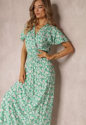 Zielona Rozkloszowana Sukienka z Wiskozy i Modnym Nadrukiem Vildei. Zielone sukienki damskie Renee, bez wzorów, z wiskozy, bez ramiączek. W wyprzedaży za 55.99 zł.