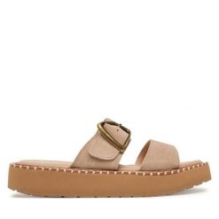 Klapki EMU Australia. Brązowe klapki damskie EMU Australia, bez wzorów, bez obcasa, bez zapięcia. Za 429.99 zł.