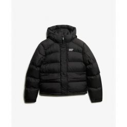 Damska kurtka puchowa Superdry 5 Baffle. Czarne kurtki damskie Superdry, l, bez wzorów, z puchu, z kapturem. Za 443.50 zł.