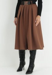 Brązowa Spódnica Rozkloszowana z Paskiem Cizo. Brązowe spódnice damskie Born2be, l, bez wzorów, midi. Za 119.99 zł.