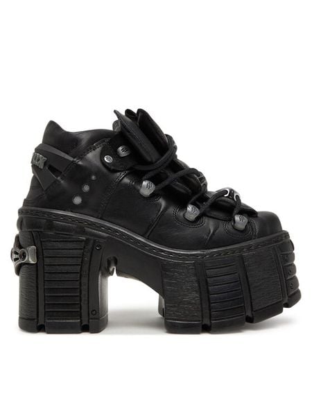 NEW ROCK Botki M-TM106-C2 Czarny. Czarne botki damskie NEW ROCK, ze skóry, rockowe, bez obcasa, na słupku, bez zapięcia. Za 1,119.00 zł.