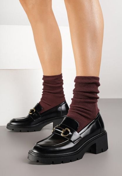 Czarne Mokasyny na Obcasie z Metaliczną Klamrą Eriste. Czarne mokasyny damskie Born2be, na wiosnę, z jeansu, bez obcasa. Za 99.99 zł.