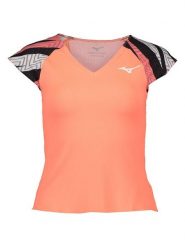 Mizuno Koszulka funkcyjna w kolorze czarno-pomarańczowym rozmiar: XS. Czarne koszulki damskie Mizuno, xs, bez wzorów, bez kołnierzyka, bez ramiączek. Za 70.41 zł.
