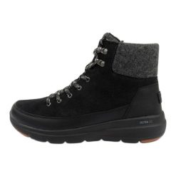 Buty Skechers 144204/BKGY czarne. Czarne botki damskie ze skóry, klasyczne, bez obcasa, bez zapięcia. Za 432.01 zł.