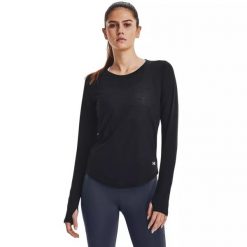 Koszulka damska Under Armour Streaker Longsleeve. Czarne koszulki damskie Under Armour, xl, bez wzorów, bez kołnierzyka, bez ramiączek. Za 129.99 zł.