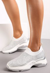 Białe Buty Sportowe na Grubej Podeszwie w Cyrkonie Elerene. Białe obuwie sportowe casual damskie Renee. Za 49.99 zł.