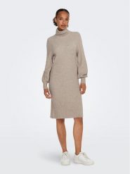 ONLY Sukienka dzianinowa 15309197 Beżowy Comfort Fit. Brązowe sukienki damskie Only, bez wzorów, z dzianiny, bez ramiączek. Za 119.99 zł.