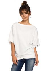 Oversizowa Ecru Bluza ze Ściągaczem na Zakładkę. Czerwone bluzy damskie MOE, l, bez wzorów, z bawełny, bez kaptura. Za 193.90 zł.