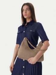 Calvin Klein Torebka Emblem Hw Pebble Shoulder Bag LV04F3495G Beżowy. Brązowe torebki klasyczne damskie Calvin Klein, ze skóry, bez dodatków. Za 344.99 zł.